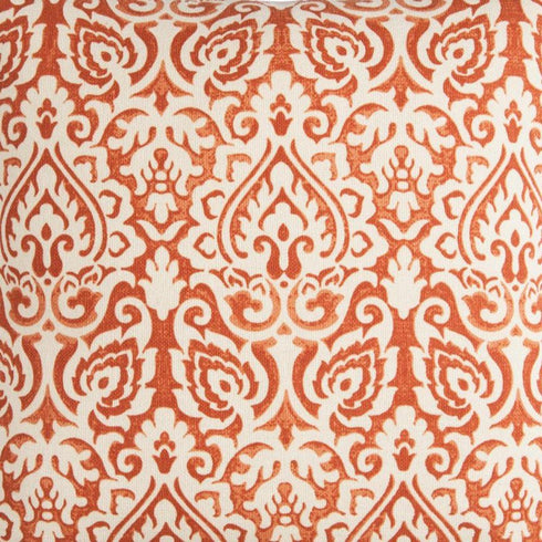 22" Orange and White Damask Cotton Throw Pillow