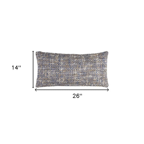 14" X 26" Blue Gray And Beige Nubby Cotton Lumbar Throw Pillow With Texture