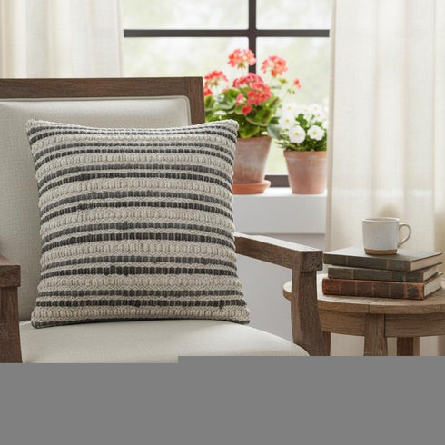 20" Gray Beige Nubby Texture Bands Throw Pillow
