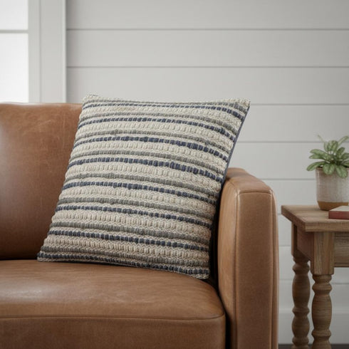 Blue Beige Nubby Texture Bands Throw Pillow