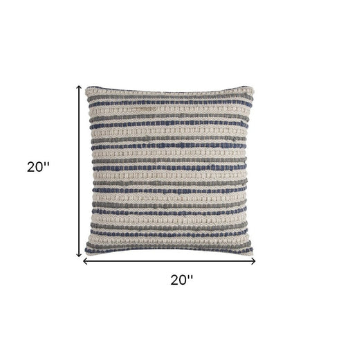 Blue Beige Nubby Texture Bands Throw Pillow