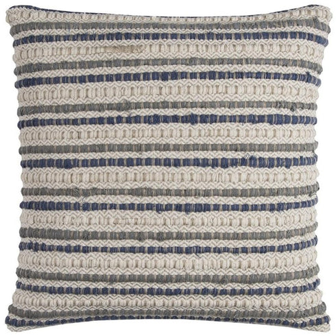 Blue Beige Nubby Texture Bands Throw Pillow