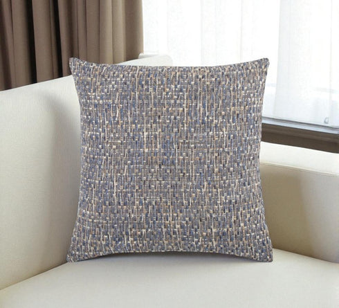 22" Blue And Gray Geometric Weave Nubby Cotton Throw Pillow with Texture