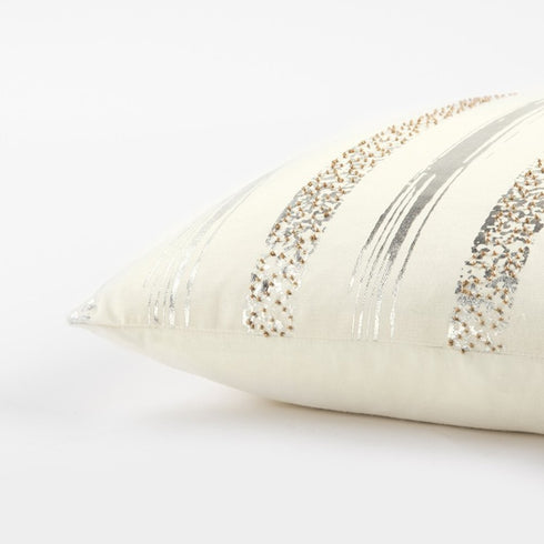 Silver and Gold Glam Stripe Beaded Throw Pillow