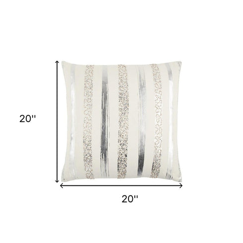 Silver and Gold Glam Stripe Beaded Throw Pillow