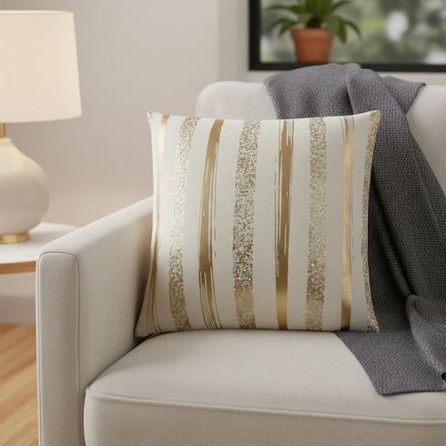 Gold Glam Stripe Beaded Throw Pillow