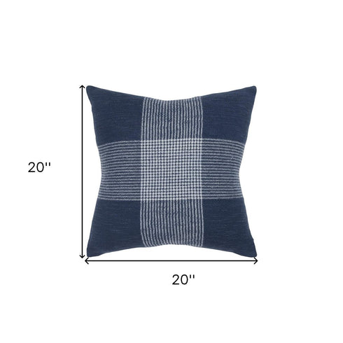 Indigo White Plaid Pattern Throw Pillow