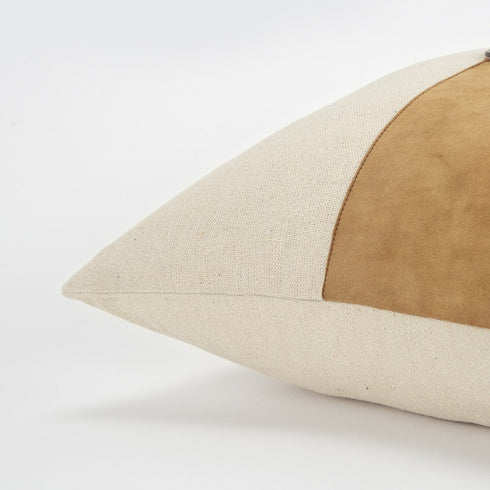 20" Natural and Brown Cotton and Leather Throw Pillow