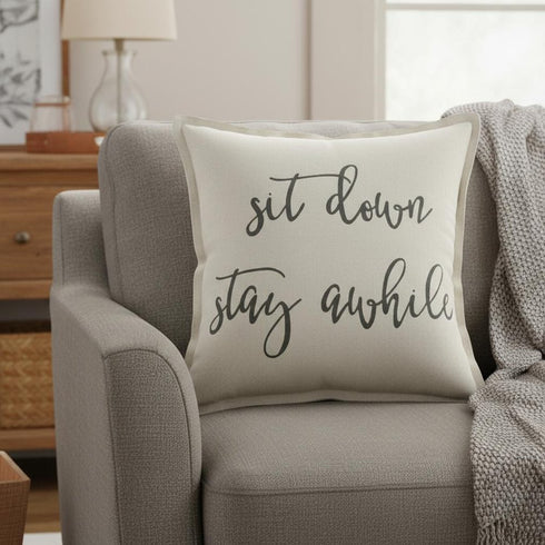 Gray Cream Stay Awhile Decorative Throw Pillow
