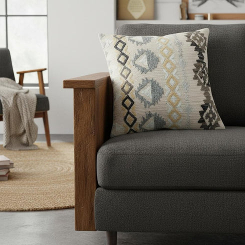 Brown Beige Tribal Embroidered Throw Pillow