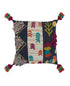 20" Black Blue Green And Purple Eclectic Cotton Throw Pillow with Applique Embroidery And Tassels
