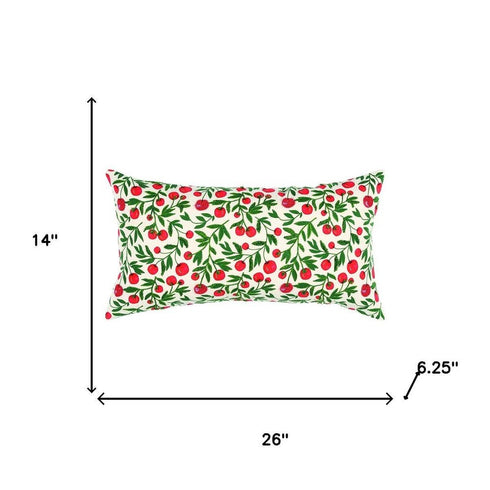 Red Green Cherry Tree Printed Lumbar Pillow