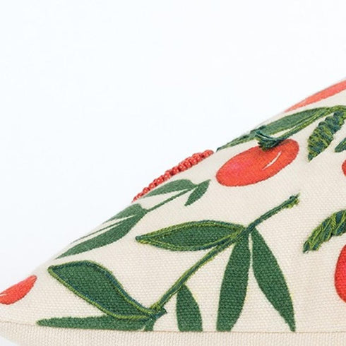 Red Green Cherry Tree Printed Lumbar Pillow