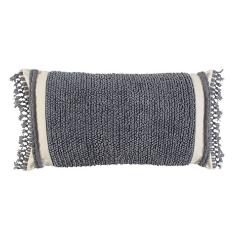 14" X 26" Gray And Off White Braided Cotton Throw Pillow