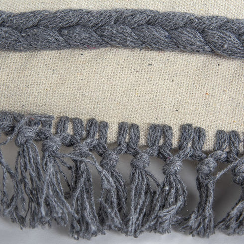 14" X 26" Gray And Off White Braided Cotton Throw Pillow