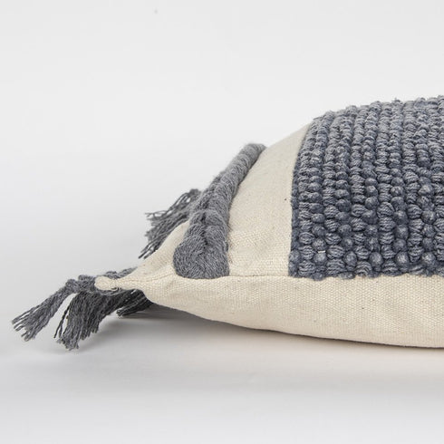14" X 26" Gray And Off White Braided Cotton Throw Pillow