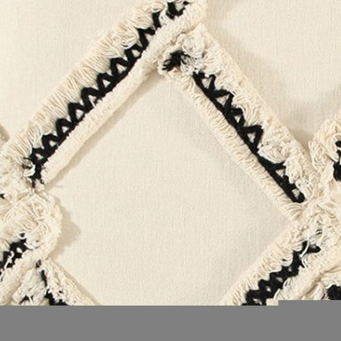 18" Cream and Black Textured Lattice Throw Pillow