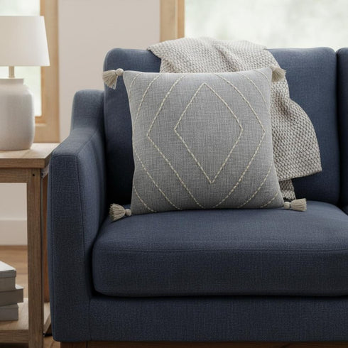 Gray White Diamond Kantha Stitched Throw Pillow