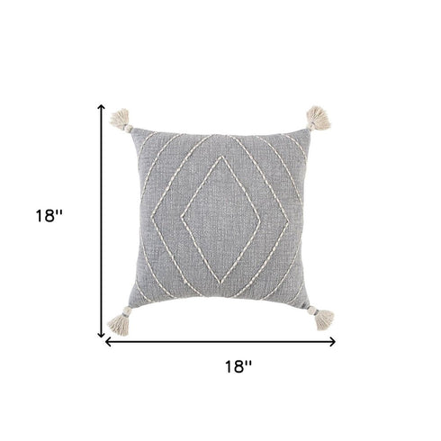 Gray White Diamond Kantha Stitched Throw Pillow