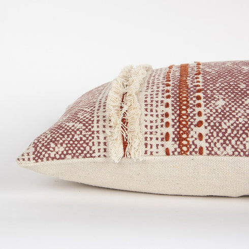 14" X 26" Natural And Russet Lumbar Striped Cotton Throw Pillow with Texture