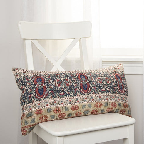 Red Beige Patterned Panel Lumbar Pillow
