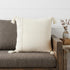 20" Ivory Herringbone Cotton Throw Pillow With Tassles
