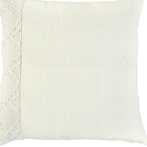 20" Ivory Herringbone Cotton Throw Pillow With Tassles