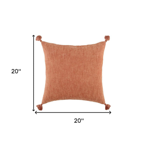 20" Terra Cotta Cotton Textural Stripe Throw Pillow with Tassels