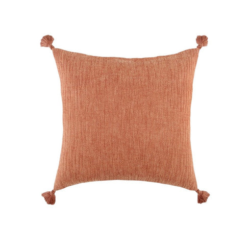 20" Terra Cotta Cotton Textural Stripe Throw Pillow with Tassels