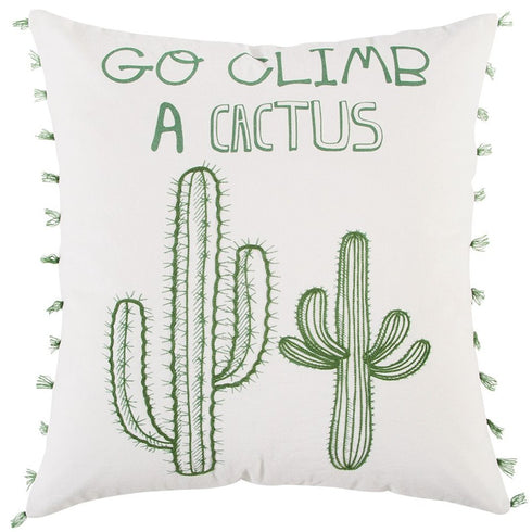 White Green Climb A Cactus Throw Pillow