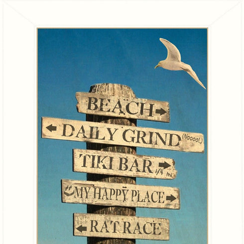 Beach Directional 2 White Framed Print Wall Art