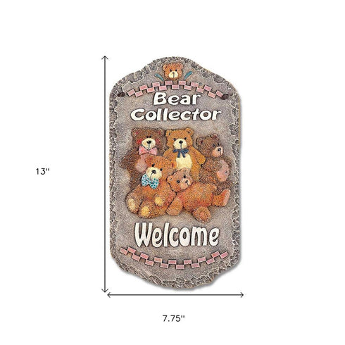 13" X 8" Gray Brown And Cream Bear Welcome Resin Wall Decor
