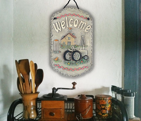 13" X 8" Gray And Beige Polyresin Welcome Sign Wall Decor