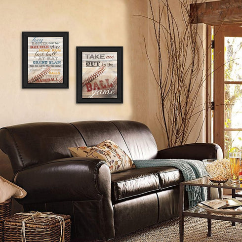 Set Of Two Baseball 1 Black Framed Print Wall Art
