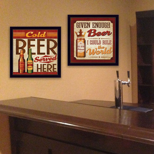 Set Of Two Beer II Cold Beer Served Here Black Framed Wall Art