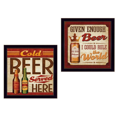 Set Of Two Beer II Cold Beer Served Here Black Framed Wall Art