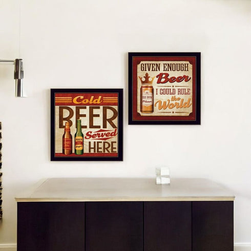 Set Of Two Beer II Cold Beer Served Here Black Framed Wall Art