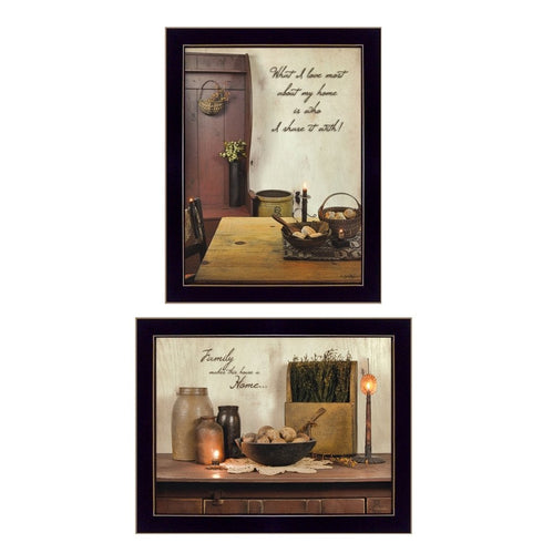 Set Of Two Home and Family Black Framed Wall Art