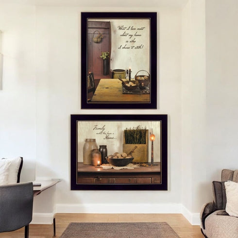 Set Of Two Home and Family Black Framed Wall Art