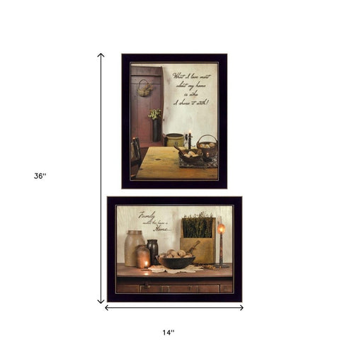 Set Of Two Home and Family Black Framed Wall Art