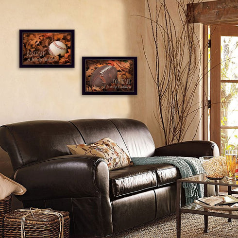 Set Of Two Baseball and Football Black Framed Wall Art