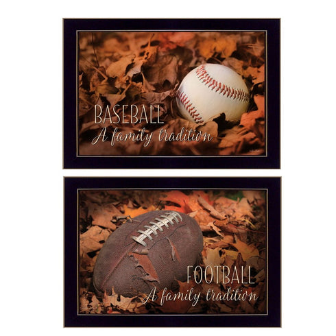 Set Of Two Baseball and Football Black Framed Wall Art