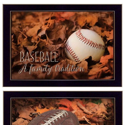 Set Of Two Baseball and Football Black Framed Wall Art