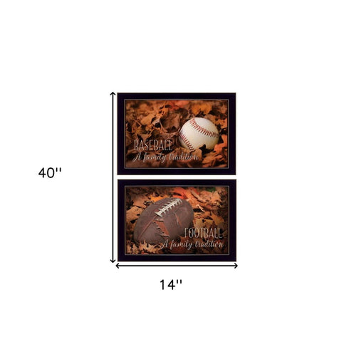 Set Of Two Baseball and Football Black Framed Wall Art