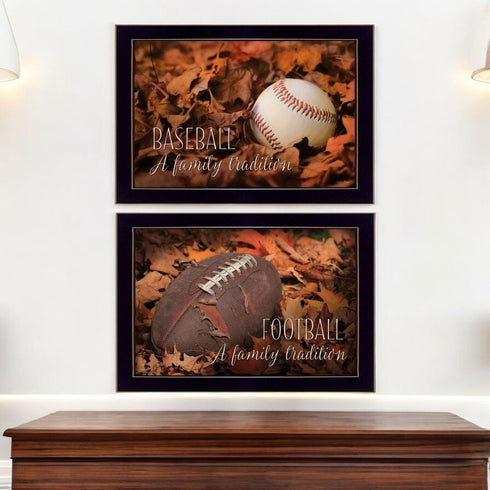 Set Of Two Baseball and Football Black Framed Wall Art