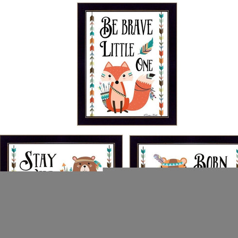 Set Of Three Be Brave Little One 1 Black Framed Wall Art