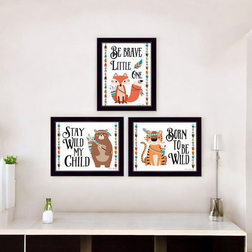 Set Of Three Be Brave Little One 1 Black Framed Wall Art