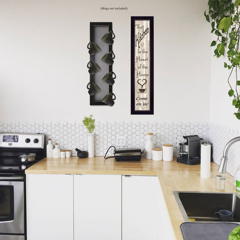 Set Of Two Come On In with Seven Peg Mug Rack 3 White Framed Print Kitchen Wall Art