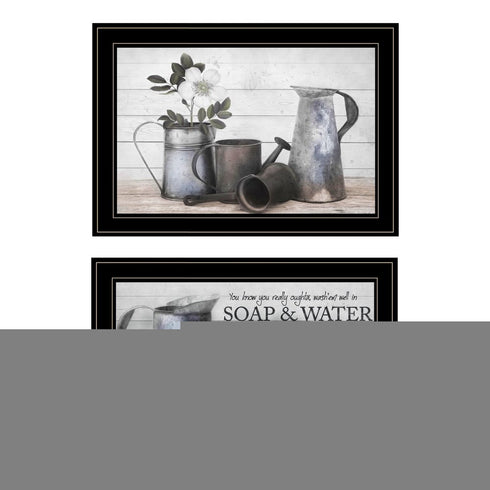 Set Of Two Soap or Floral 2 Black Framed Print Bathroom Wall Art