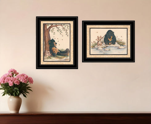 Set Of Two Gone Fishing 2 Black Framed Print Wall Art